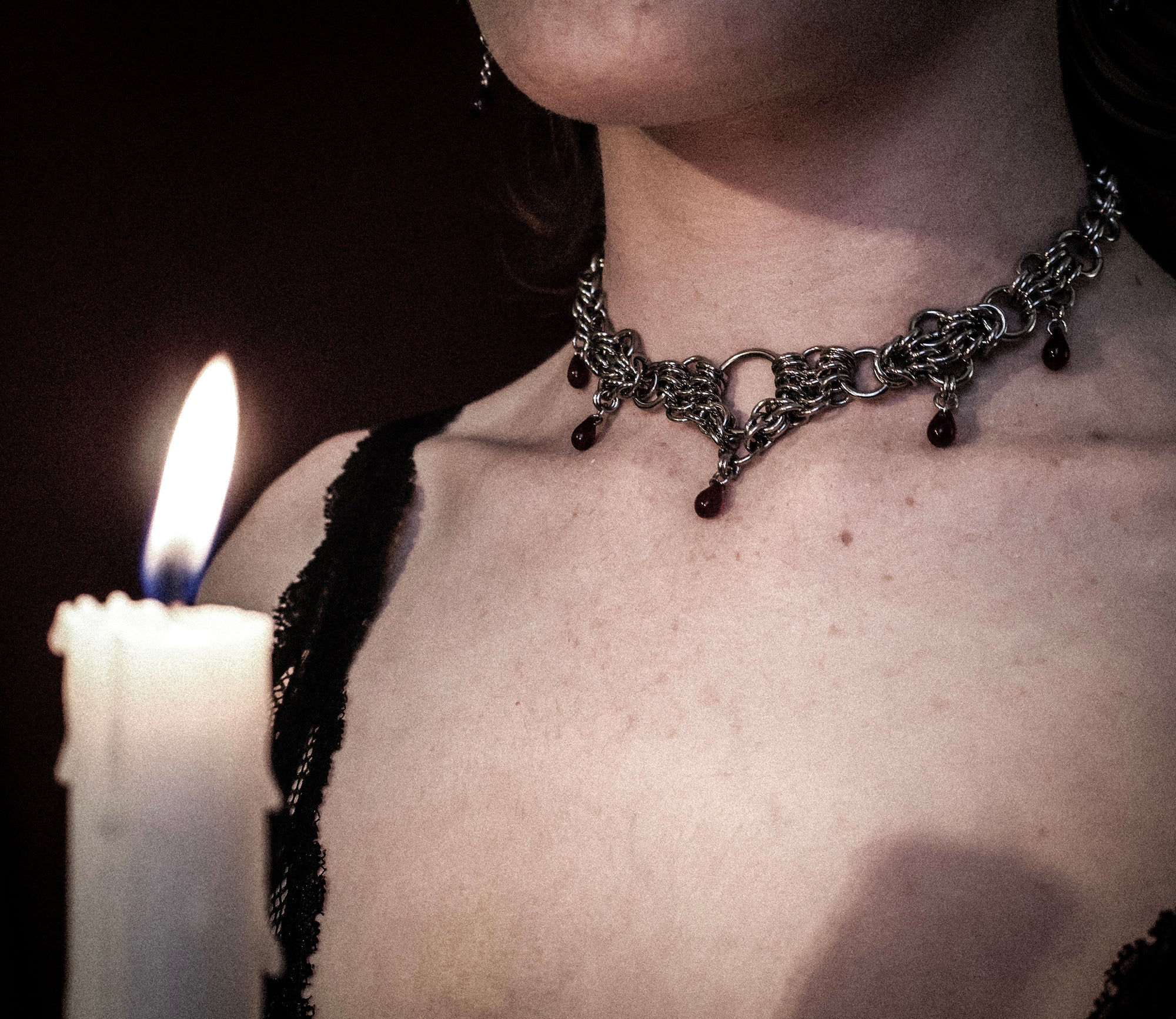 Worship. Blood Droplet Chainmail Necklace. MADE-TO-ORDER.