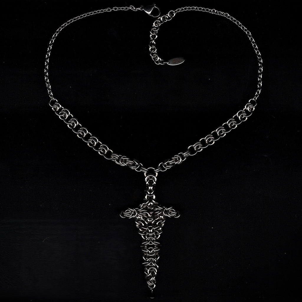 Pierce My Heart. Chainmail Dagger Necklace. MADE-TO-ORDER.
