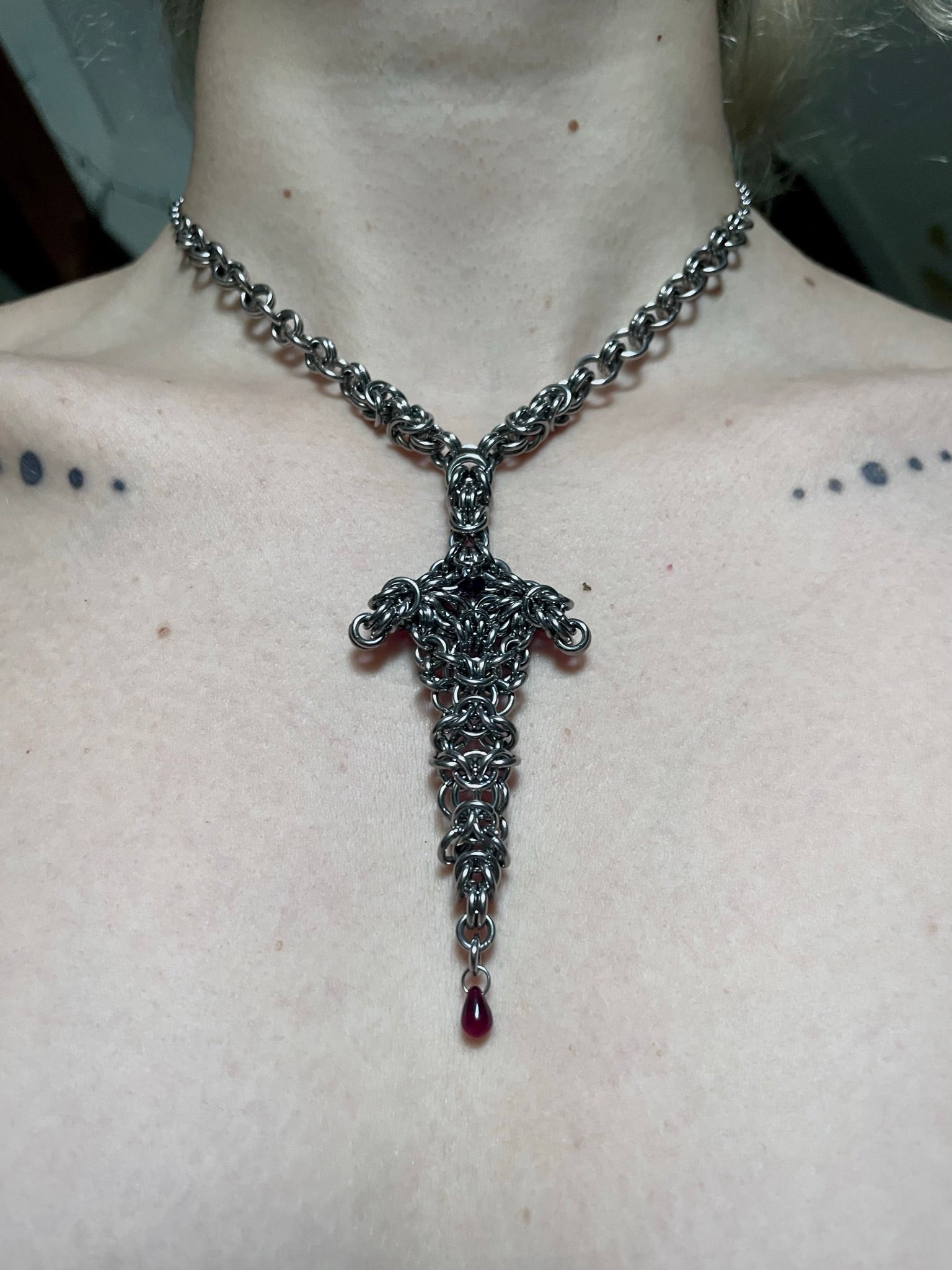 Pierce My Heart. Chainmail Dagger Necklace. MADE-TO-ORDER.