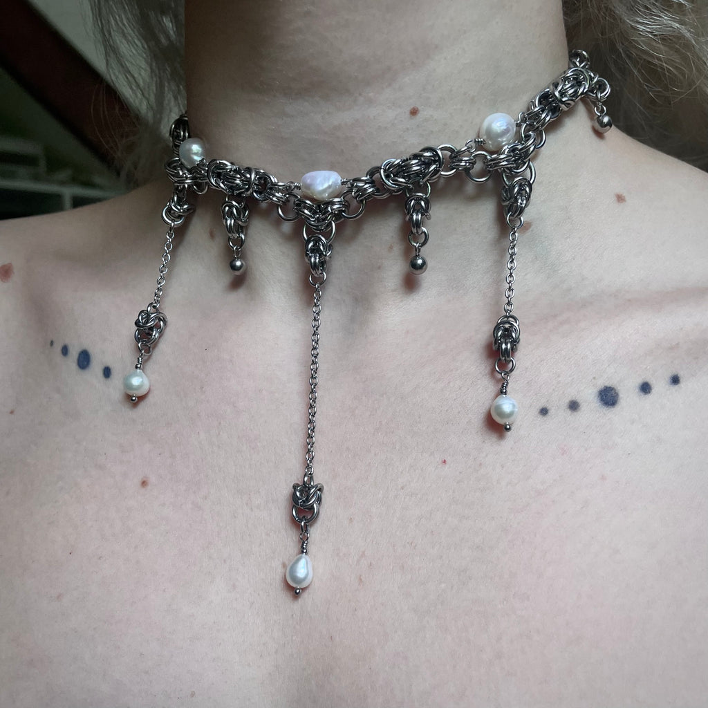 Nacre Tears Chainmail Necklace. MADE-TO-ORDER.
