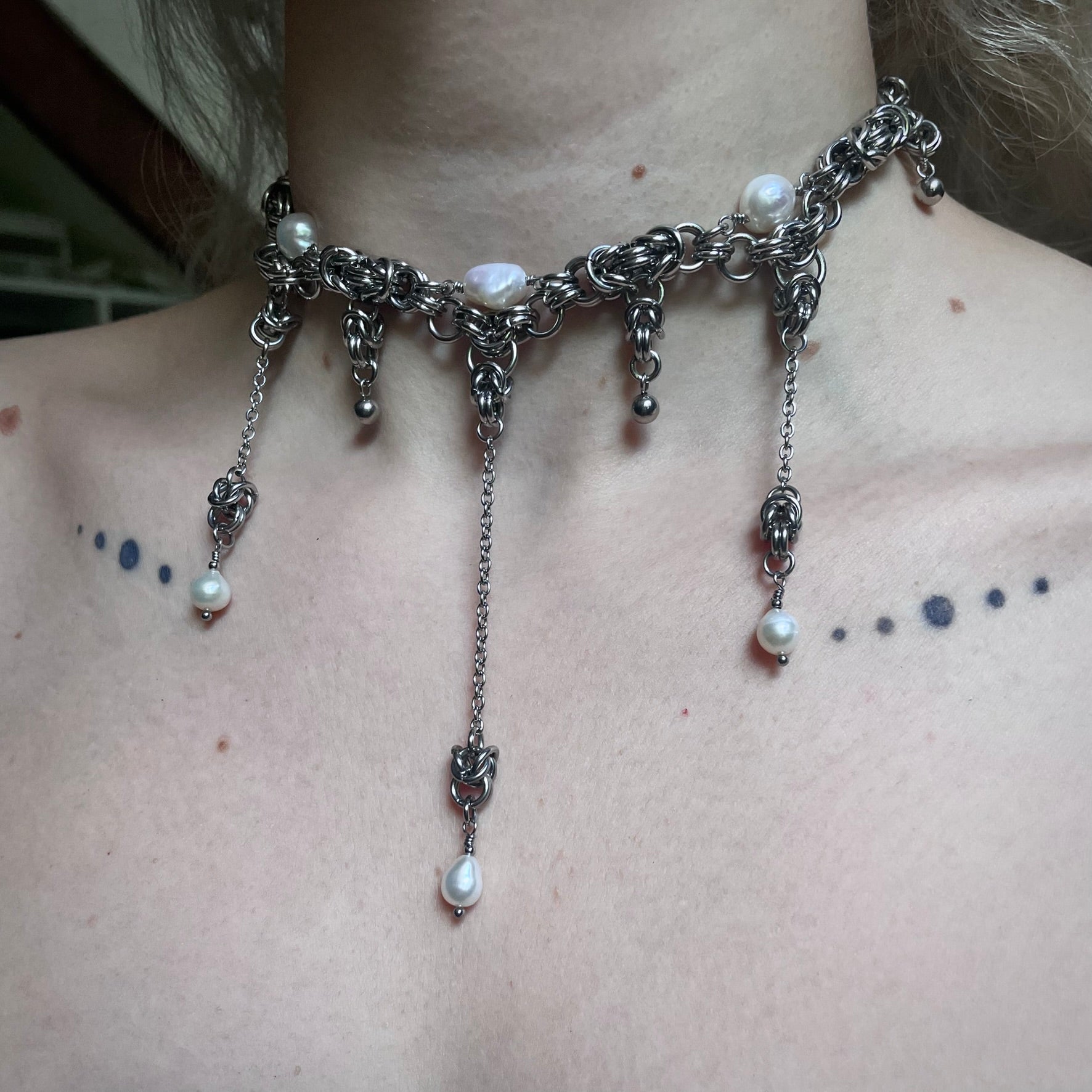 Nacre Tears Chainmail Necklace. MADE-TO-ORDER.