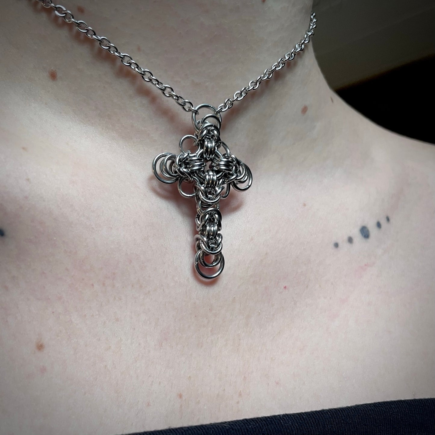 Chainmail Cross Necklace. MADE-TO-ORDER.