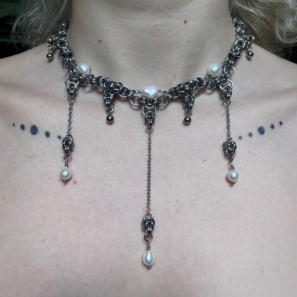 Nacre Tears Chainmail Necklace. MADE-TO-ORDER.