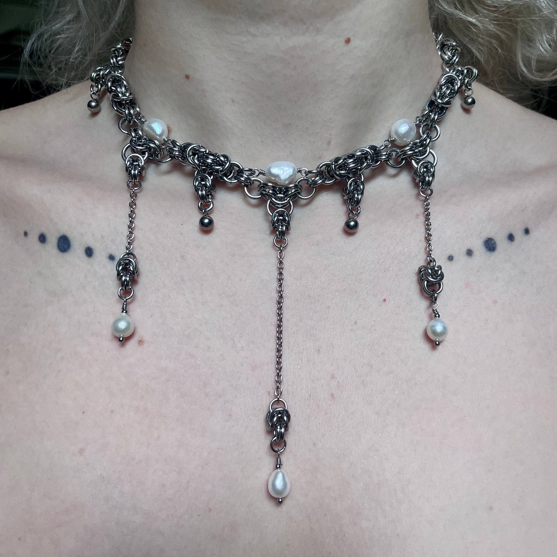 Nacre Tears Chainmail Necklace. MADE-TO-ORDER.