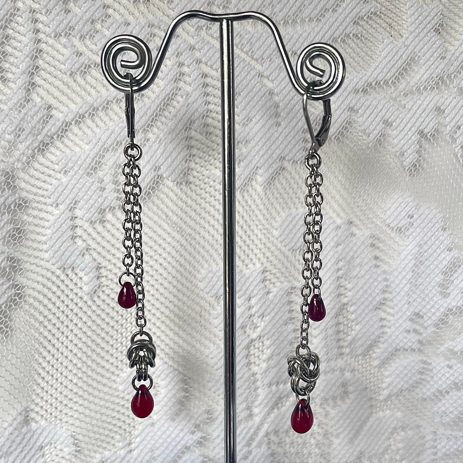 Blood-droplet Chainmail Earrings.