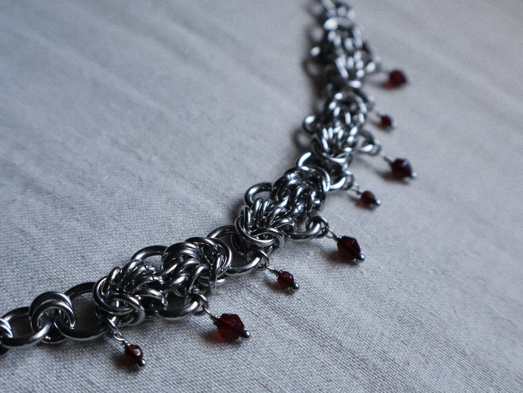 'Charlotte' Garnet Chainmail Bracelet.