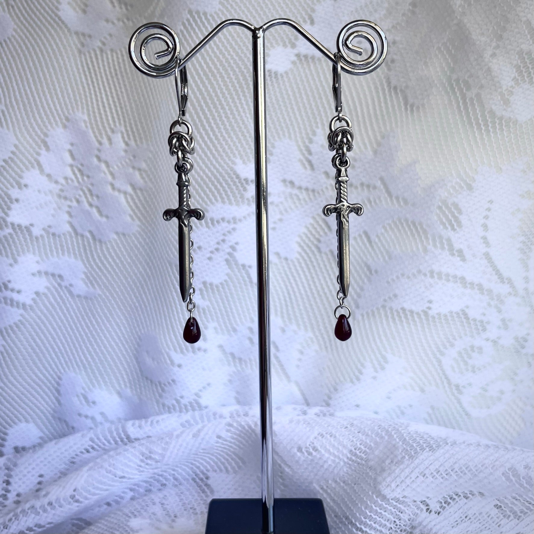 Short Sword Chainmail Earrings.