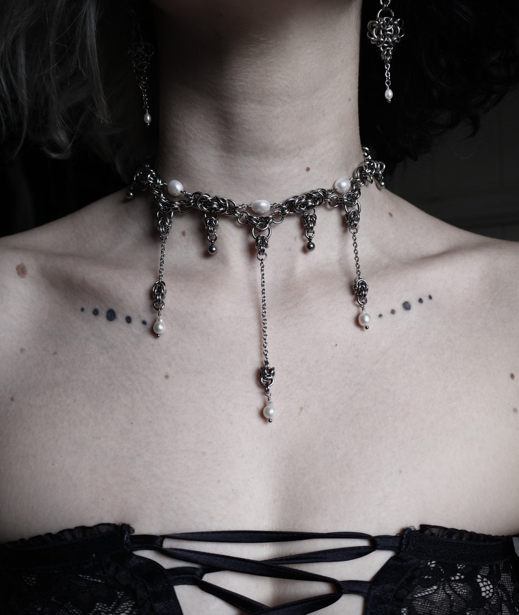 Nacre Tears Chainmail Necklace. MADE-TO-ORDER.