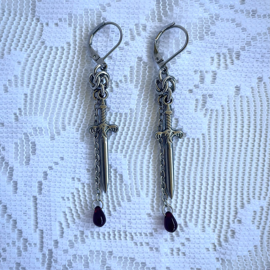 Short Sword Chainmail Earrings.