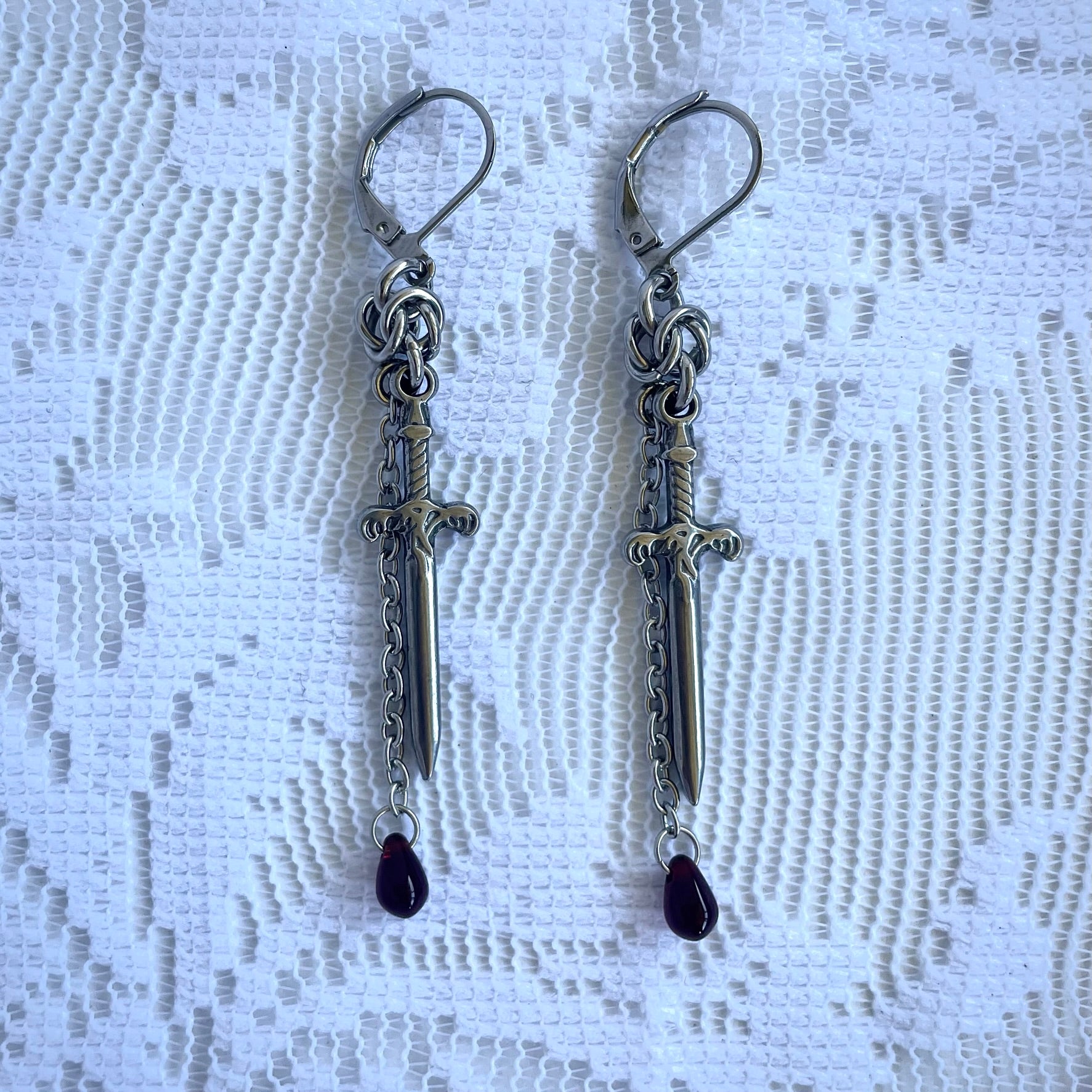 Short Sword Chainmail Earrings.
