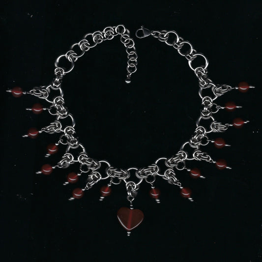 Carnelian Hearts Chainmail Choker