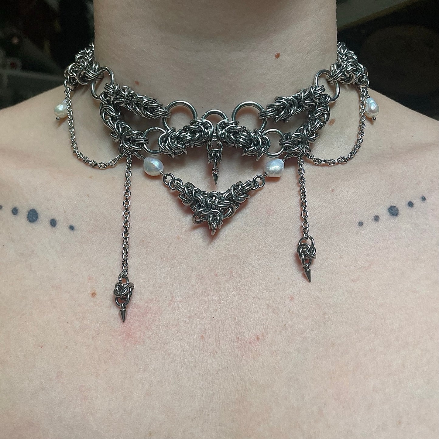 Celestial Baroque Pearl Chainmail Choker. MADE-TO-ORDER.