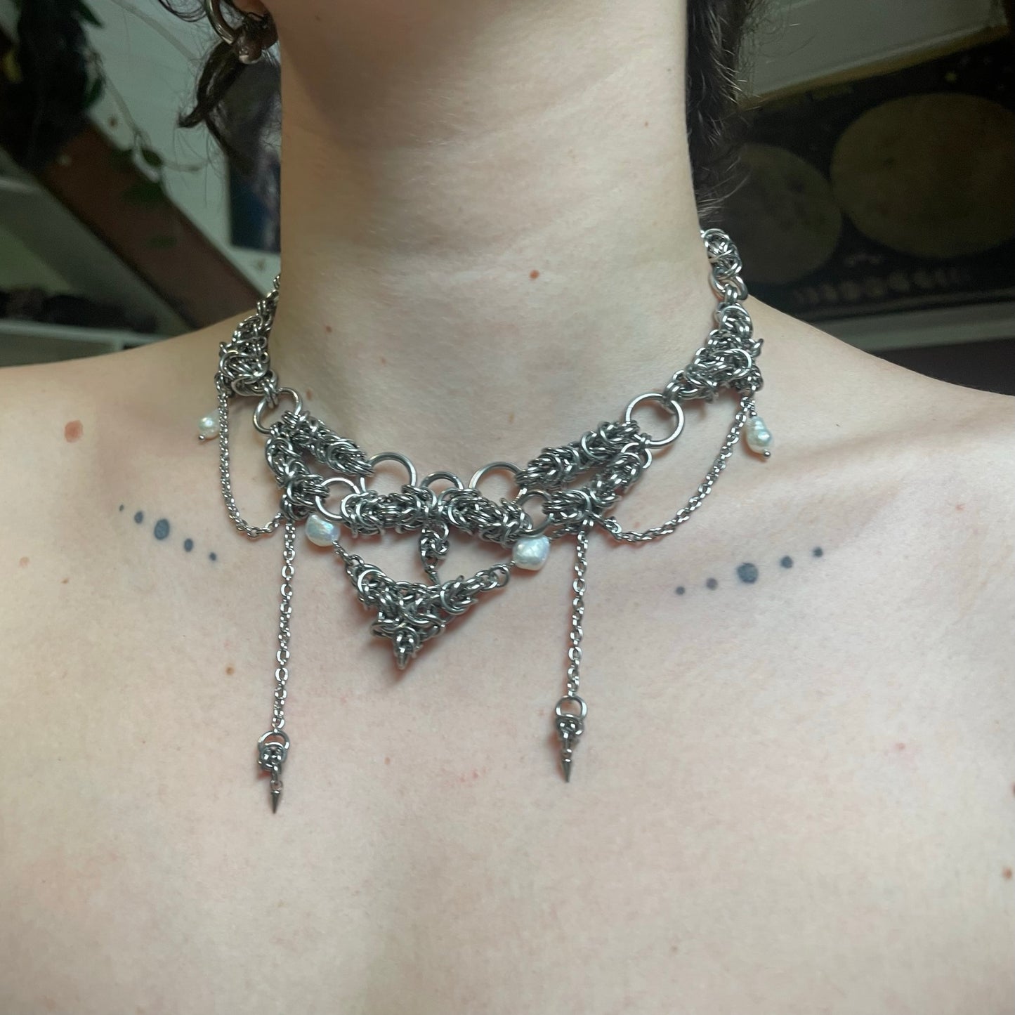 Celestial Baroque Pearl Chainmail Choker. MADE-TO-ORDER.