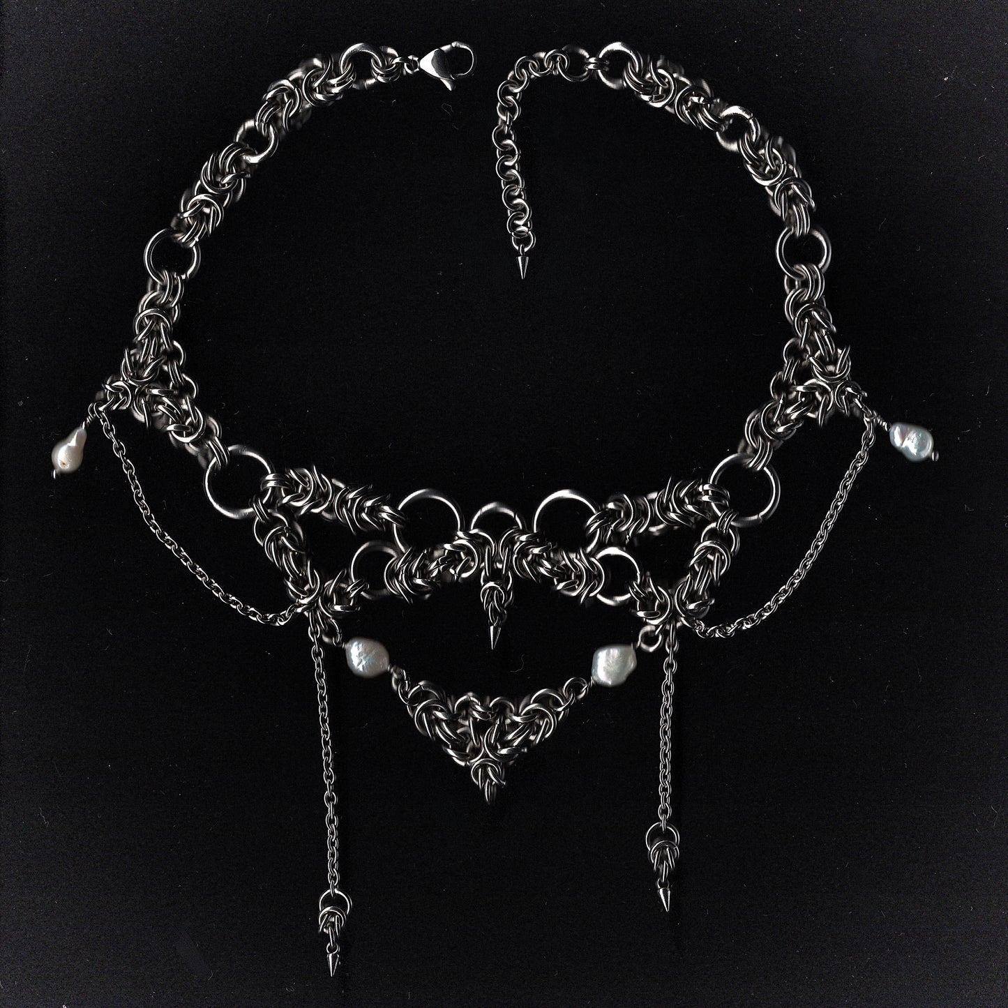 Celestial Baroque Pearl Chainmail Choker. MADE-TO-ORDER.