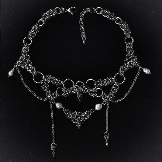 Celestial Baroque Pearl Chainmail Choker. MADE-TO-ORDER.