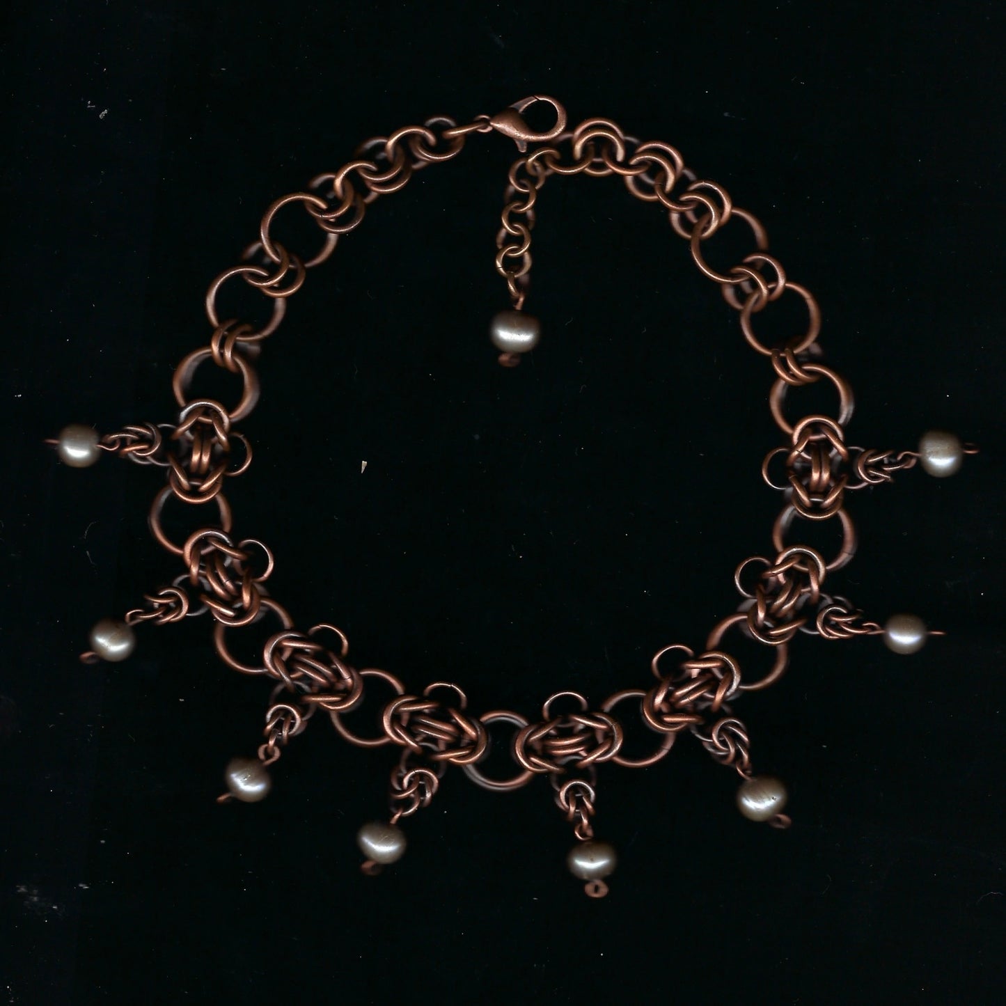 Copper Chainmail and Grey Pearl Choker