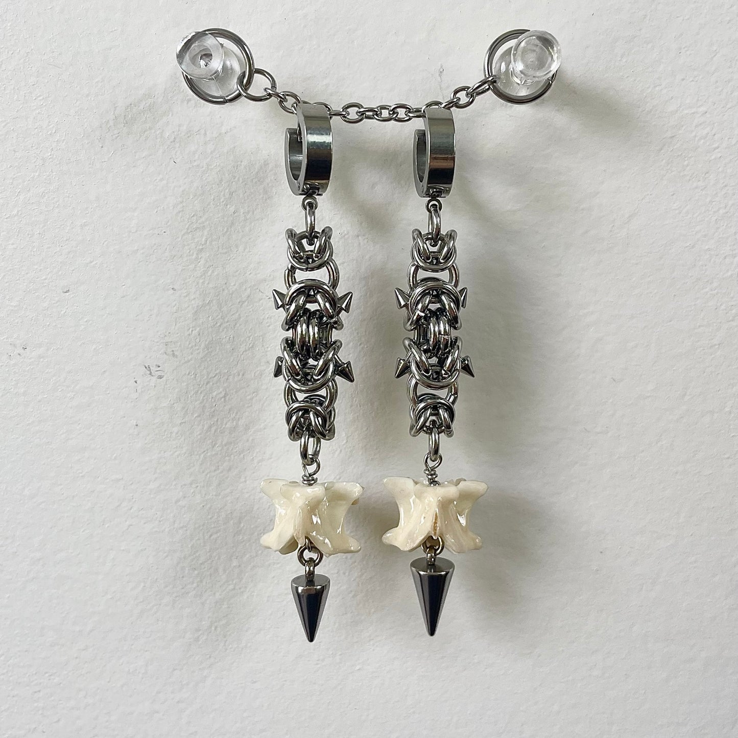 Pierced Chainmail and Bone Earrings.