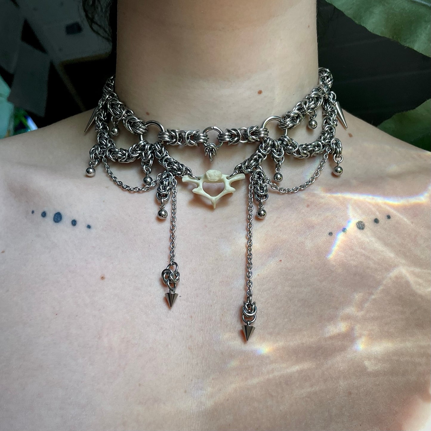 Intricate Chainmail and Bone Choker