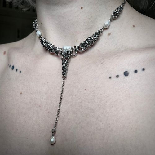 Angelic Pearl Drop. Chainmail Necklace. MADE-TO-ORDER.