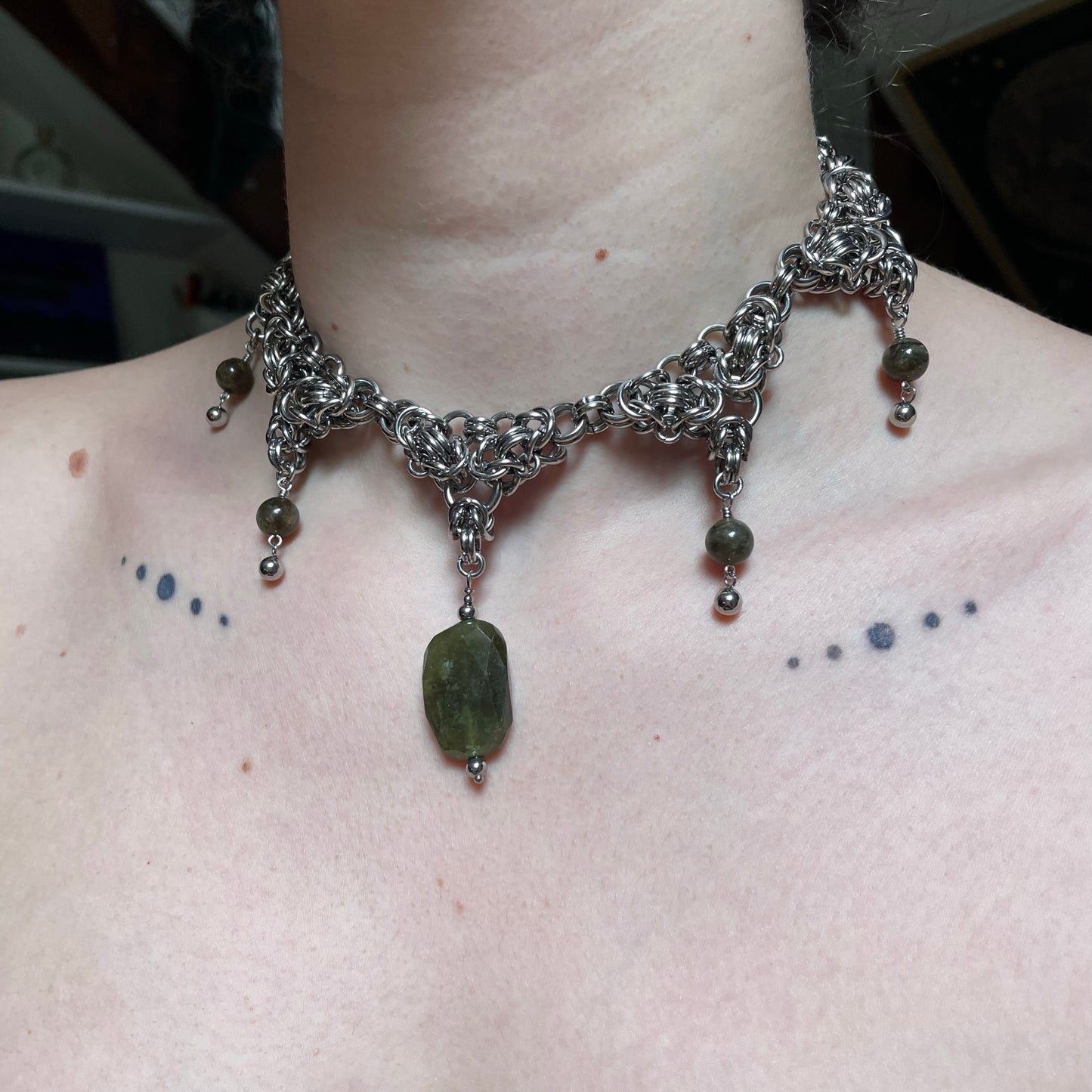 Labradorite and Serpentine Chainmail Armour.