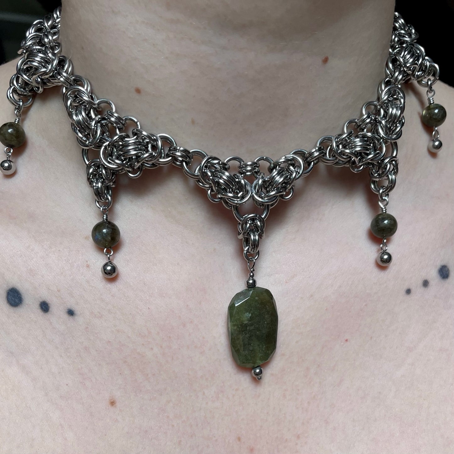 Labradorite and Serpentine Chainmail Armour.