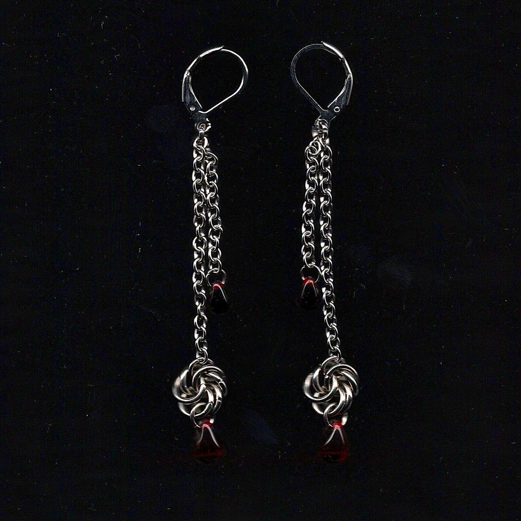 Blood-droplet Chainmail Earrings.