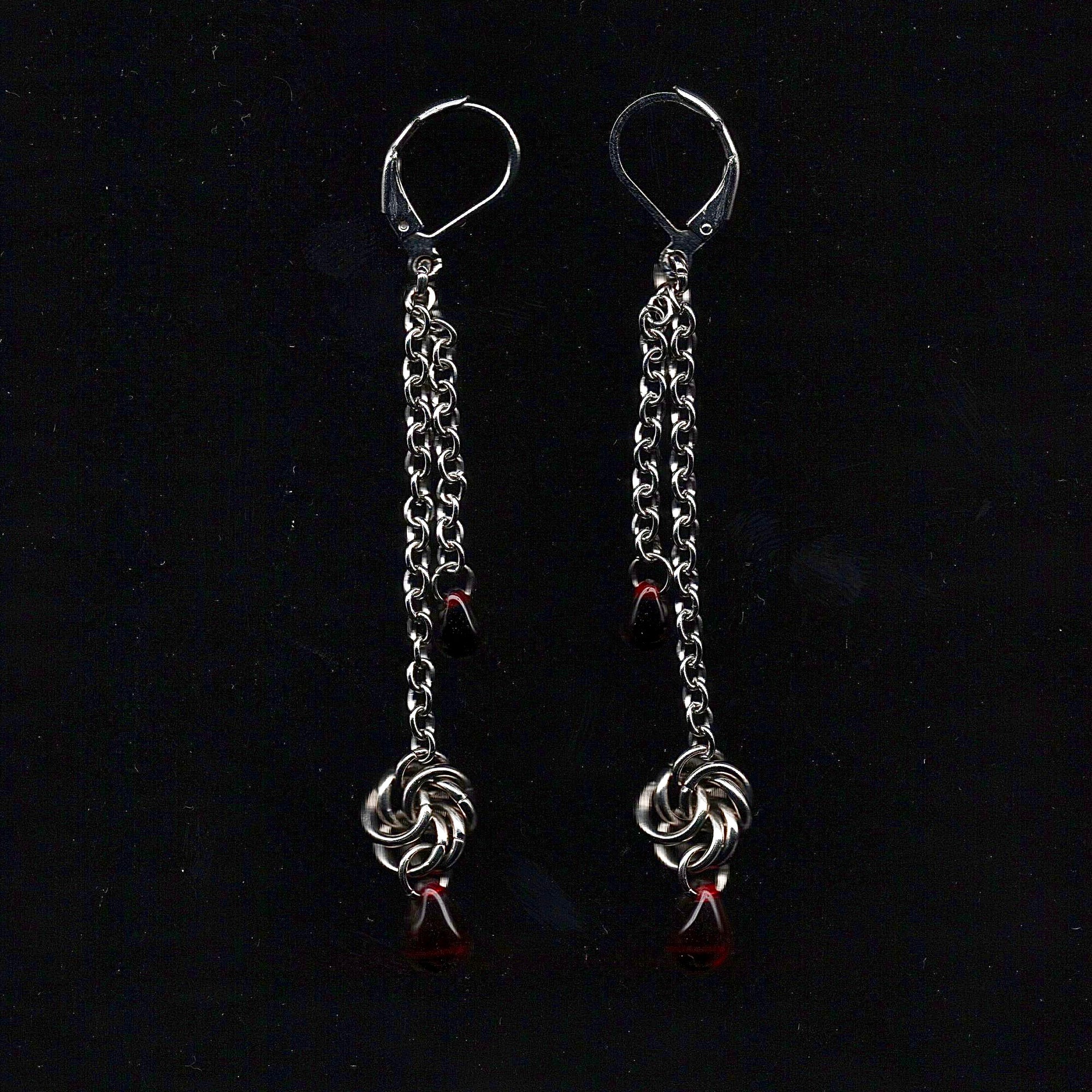 Blood-droplet Chainmail Earrings.