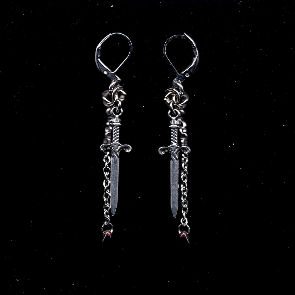 Short Sword Chainmail Earrings.