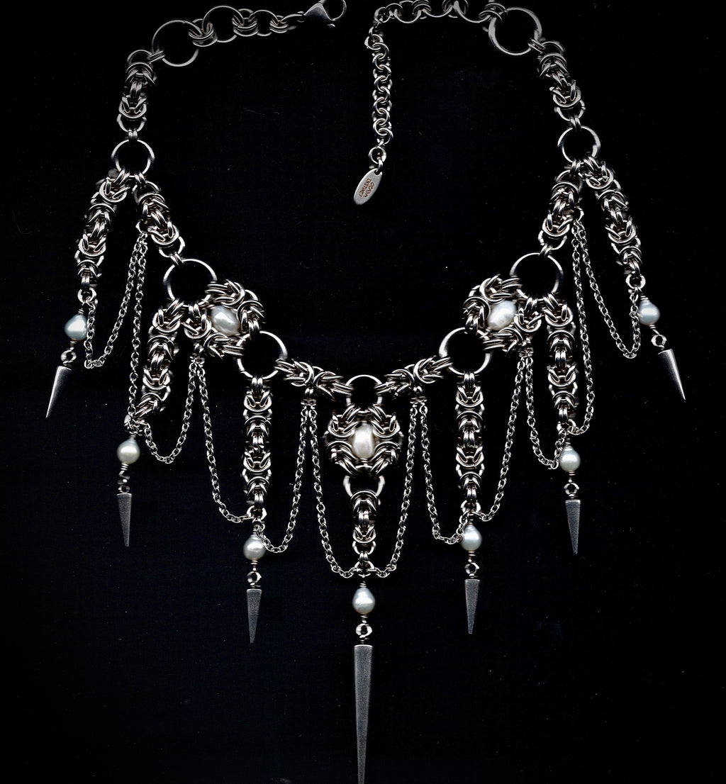 Delilah Fatale. Chainmail and Pearl Necklace.