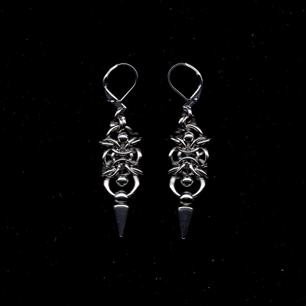 Pierced Spike Chainmail Earrings.
