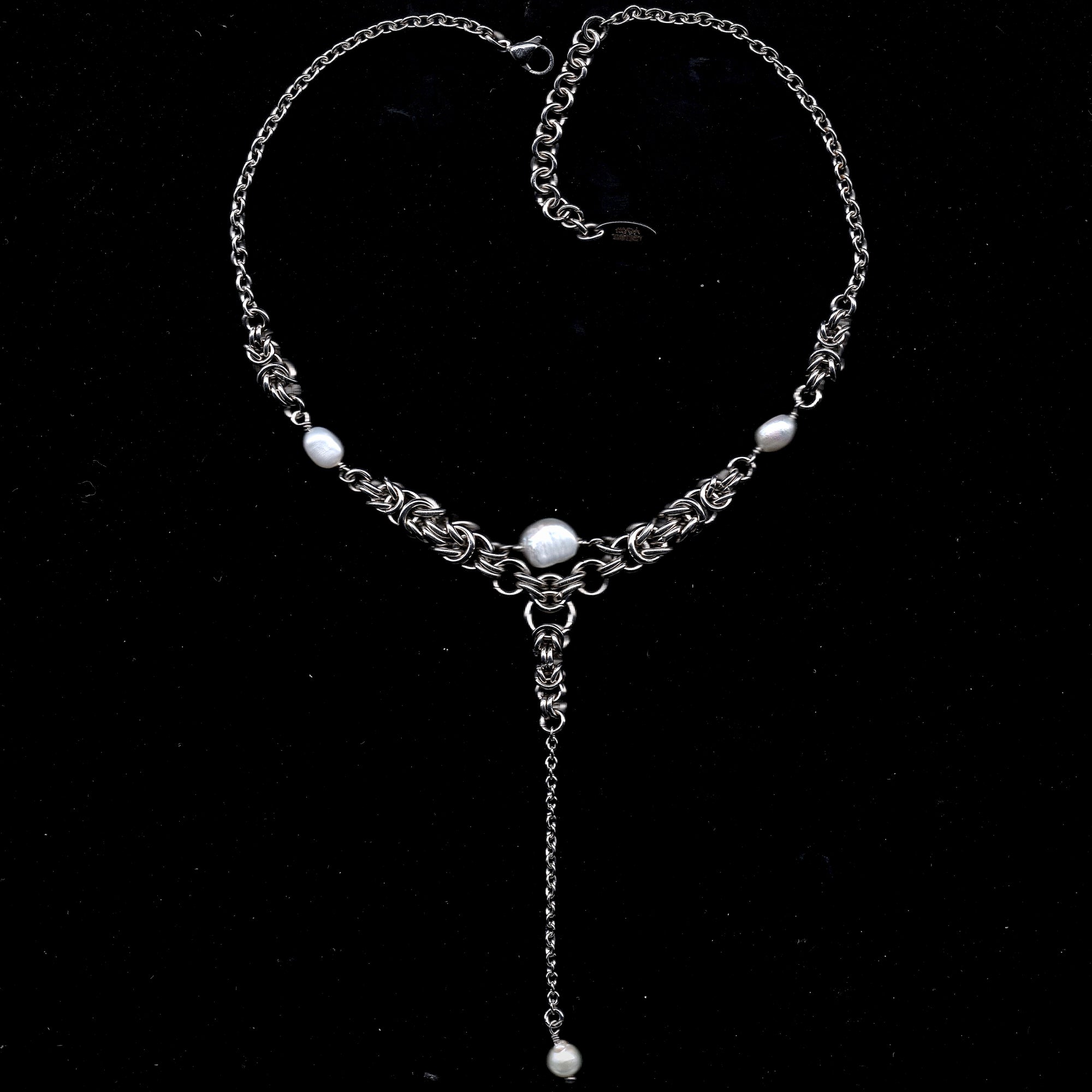 Angelic Pearl Drop. Chainmail Necklace. MADE-TO-ORDER.