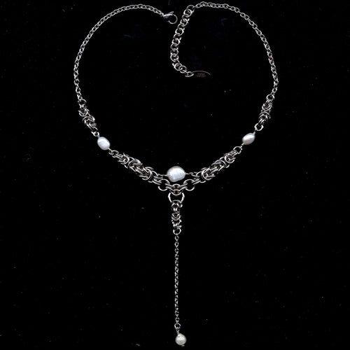 Angelic Pearl Drop. Chainmail Necklace. MADE-TO-ORDER.