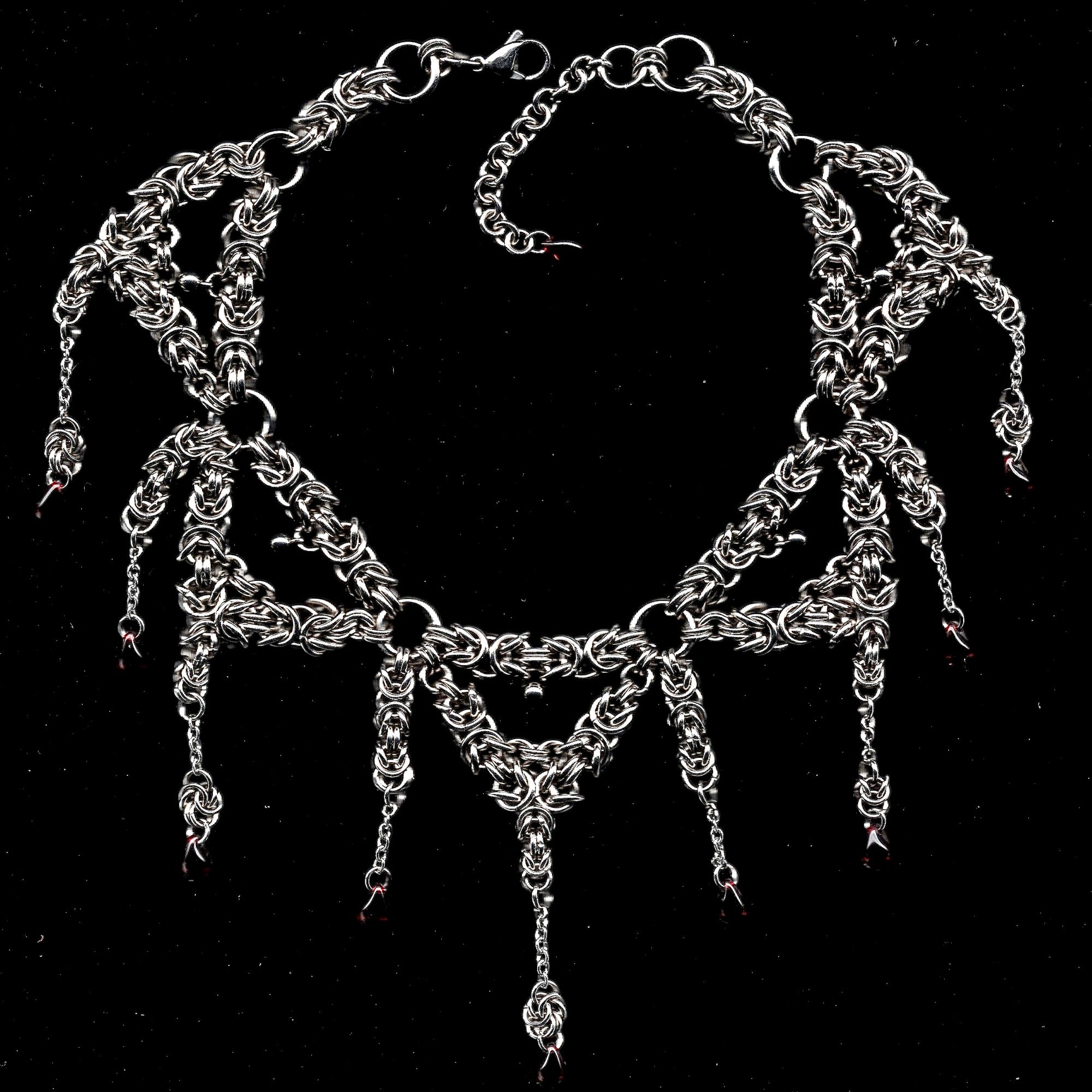 Insatiable. Blood Droplet Chainmail Choker.