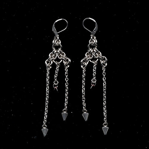 Blood Droplet and Spike Dangle Chainmail Earrings.