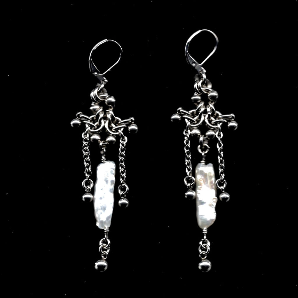 Fated Pearls. Chainmail Earrings.