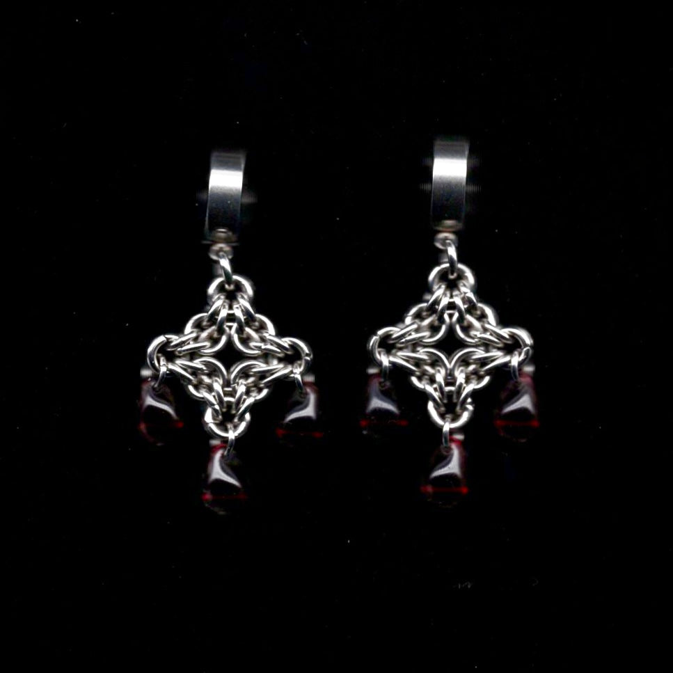 Devour. Blood Droplet Chainmail Earrings