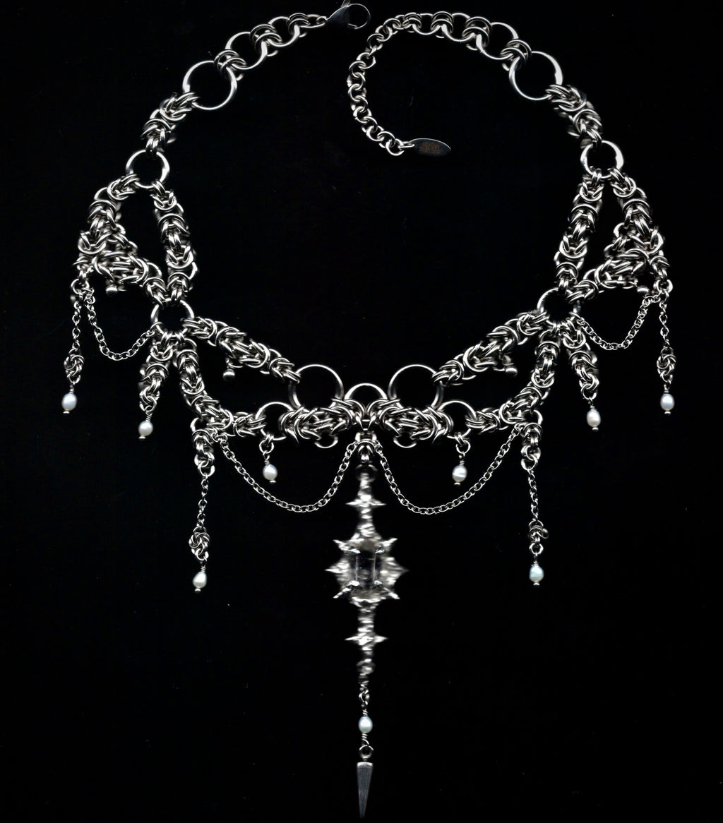 Temple Ruins. Herkimer Diamond Chainmail Choker.